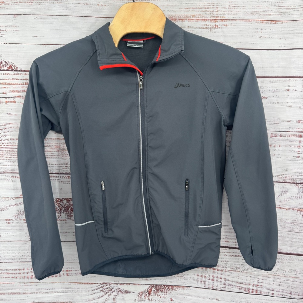 Asics Womens Gray Full Zip Running Jacket Athletic Track Lightweight Size Medium